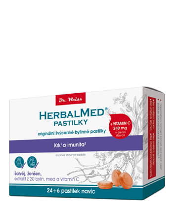 HerbalMed pastilky BEZ CUKRU Šalvěj + ženšen + vit. C